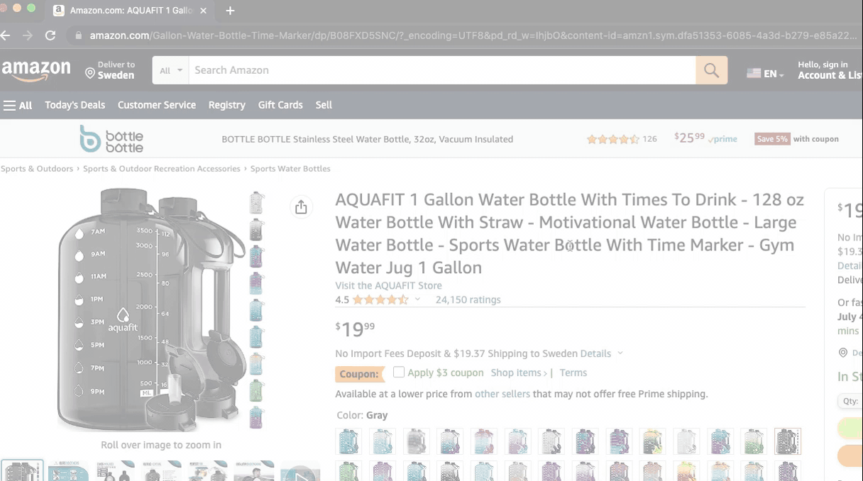 Product Sniper gif. Copied link from Amazon and pasted into product sniper.